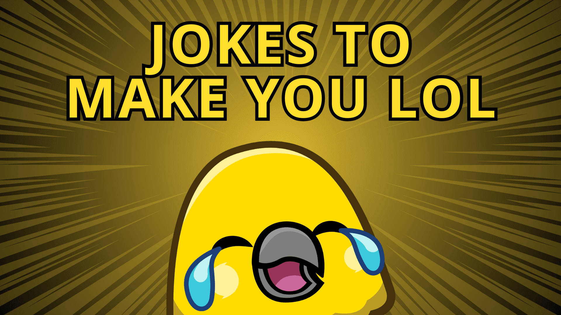 A yellow laughing with tears parrot emote against a comic book lined yellow background. The text says "Jokes to make you LOL". This introduces our jokes for kids that are really funny.