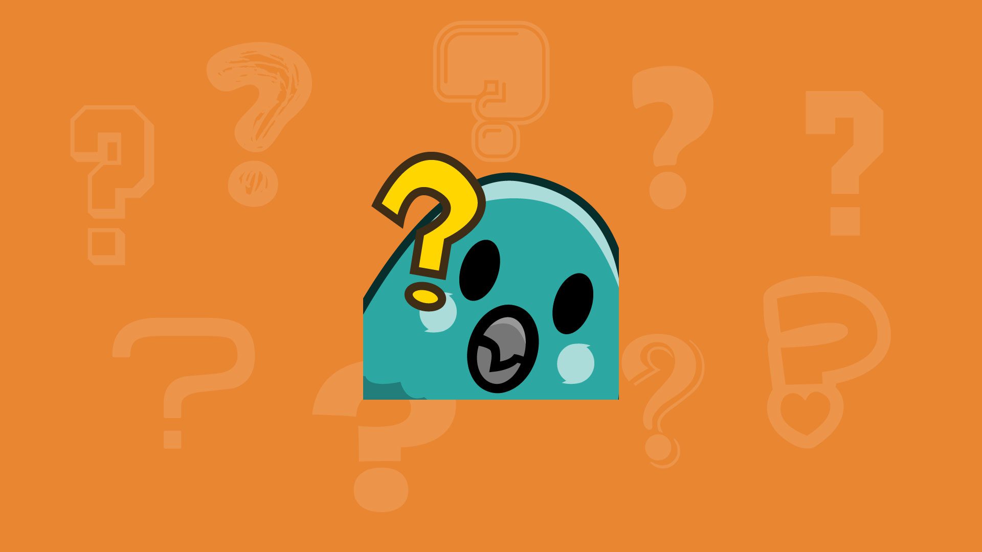 A teal parrot emote with small eyes, a leaning mouth, and a yellow question mark above its head. There's an orange background with a question mark design. This introduces a list of very hard riddles for kids.