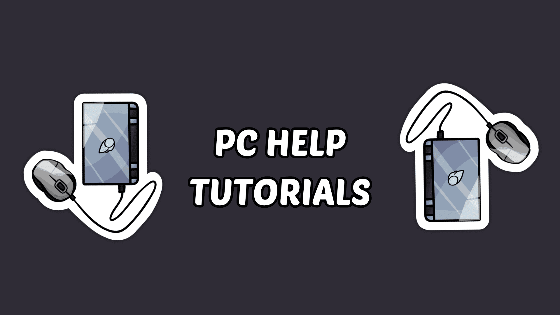 PC help tutorials for Hideaway and Party Parrot World. Icons of a silver laptop against a black background.